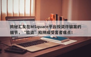 揭秘汇友在MSquare平台投资诈骗案的细节，“验资”陷阱成受害者痛点！