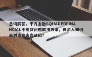 急询解答，平方金融SQUAREDFINANCIAL不提款问题解决方案，投资人如何面对资金去向谜团？